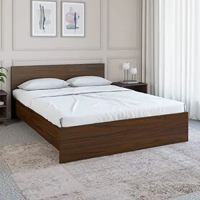 Nilkamal Arthur Wooden Queen Bed Without Storage | 3 Year Warranty | Engineered Wood | Contemporary Design | Walnut at ₹7,035
