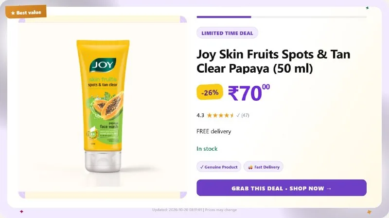 Joy Skin Fruits Spots & Tan Clear Papaya (50 ml) at ₹70