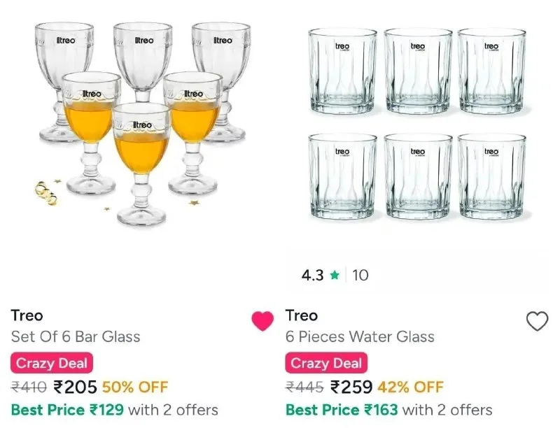 Treo Pack Of 6 Glasses Set Loot