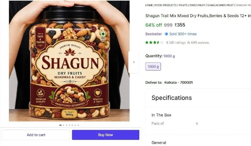 Mixed Dry Fruits 1KG at ₹355