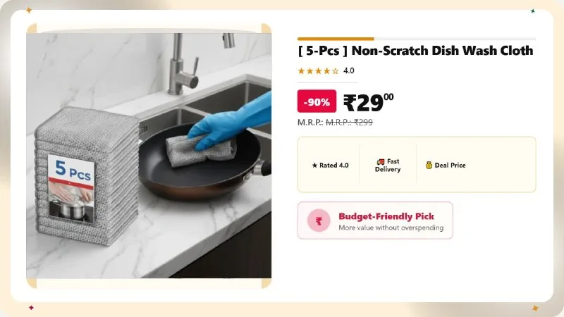 [ 5-Pcs ] Non-Scratch Dish Wash Cloth at ₹29