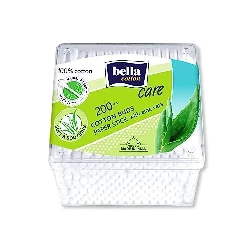 Bella Cotton Papre stick Buds/Swabs | 100% Cotton | With Aloe Vera Extract | Sensitive Skin Friendly | Personal Hygiene | Pack of 1 | 200 Pc at ₹129