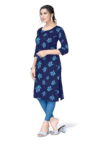 Womens Crepe Kurti | Straight Fit | Knee-Length |Round Neck 3/4 Sleeves | Casual & Office Wear at ₹139