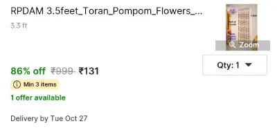 RPDAM 3.5feet_Toran_Pompom_Flowers_Multicolor(Pack of 4 Pieces) Toran at ₹131