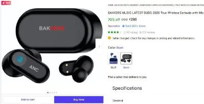 True Wireless Earbuds at ₹298