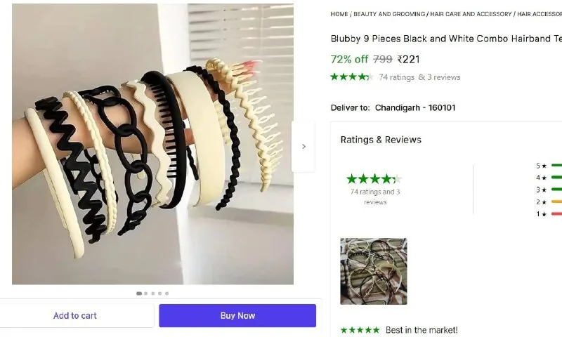 9 Pieces Black and White Combo Hairband at ₹221