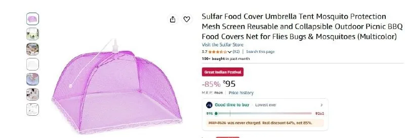 Sulfar Food Cover Umbrella Tent (Multicolor) at ₹95