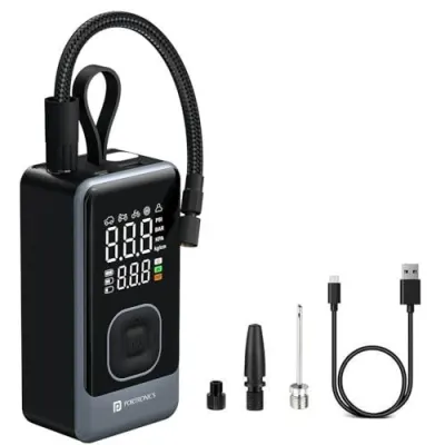Portronics Vayu 8.0, Digital Rechargeable Tyre Inflator with In-Built Hanging Support, 2×2000mAh Batteries, Auto Shut Off, LED Light, SOS, P at ₹1,407