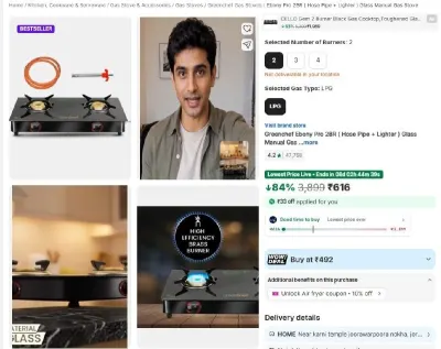 Greenchef Ebony Pro 2BR ( Hose Pipe + Lighter ) at ₹616