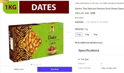 Dry Dates (1 x 1 kg) at ₹215