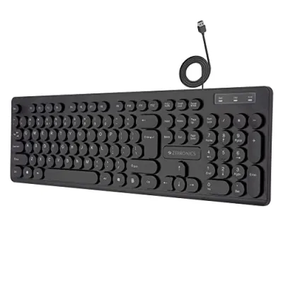 ZEBRONICS K24 Wired USB Keyboard, 104 Keys, Long Life 8 Million Keystrokes, Silent & Comfortable Use, Slim Design, Retractable Stand, 1.5 Me at ₹265