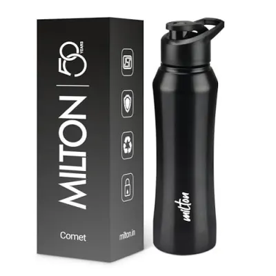 MILTON Comet 1000 Stainless Steel Water Bottle 1000 ml, Single Walled, ISI Certified I Leak Proof Lid, Rust Proof I For School, Office, Gym  at ₹226