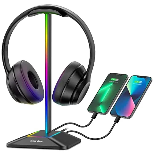ABRALE RGB Headphone Stand with 1 USB-C Charging Port and 1 USB Charging Port, Desk Gaming Headset Holder with 7 Light Modes and Non-Slip Ru at ₹1,000