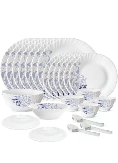 Larah by Borosil 41pc Opalware Dinner Set with Steel Spoon for Family of 6 at ₹1,496