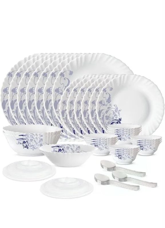 Larah by Borosil 41pc Opalware Dinner Set with Steel Spoon for Family of 6 at ₹1,496