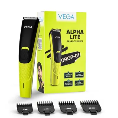 VEGA Alpha Lite Beard Trimmer for Men, Self-Sharpening Blades, Trimmer for Man, 4 Comb Attachment, Up to 6 Weeks Runtime 1 Charge, USB Type- at ₹582