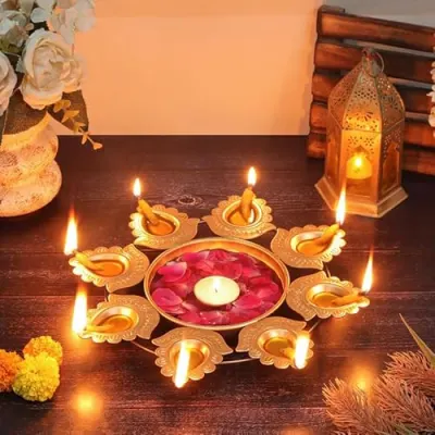 SWAY Home Decor Golden Metal Handcrafted Designer Diya Urli for Diwali Diyas Set-Traditional Decorative Bowl for Floating Flowers and Tea Li at ₹90