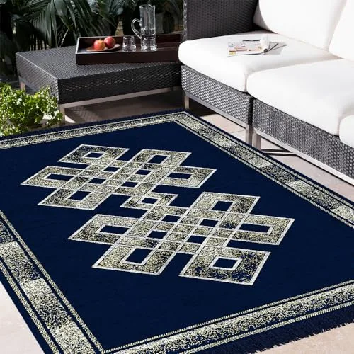 VAS COLLECTIONS Premium Chenille Carpet | 500 GSM Velvet Carpet/Area Rug/Durries with Fine Gold Yarn for Living Room, Bedroom, Runner| Blue, at ₹522
