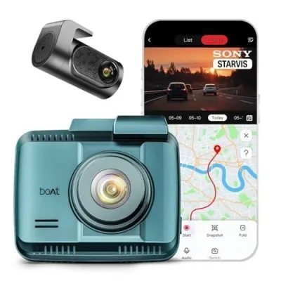 boAt 2026 Edition Hive Dashcam F1, Sony STARVIS 4K Ultra HD Front & Full HD Rear Recording, ADAS Voice Commands, Dual Channel Recording, GPS at ₹6,999