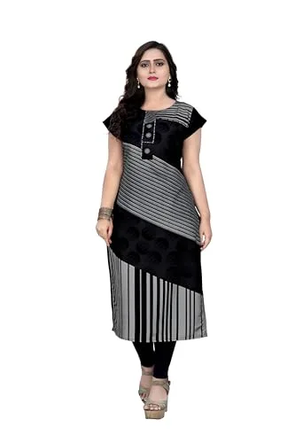 Women's Black Crepe Printed Kurti | Elegant & Comfortable Ethnic Wear for Daily, Office & Festive Looks | Trendy Indian Kurti for Women & Gi at ₹139