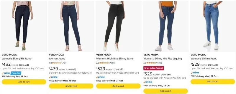 Vero Moda Women's Jeans from ₹432