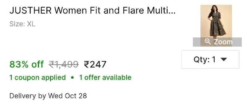 JUSTHER Women Fit and Flare Multicolor Dress at ₹247