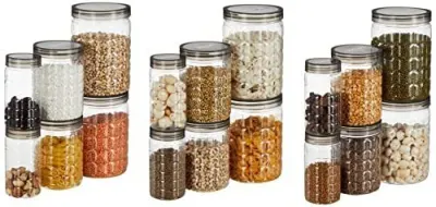 Amazon Brand - Solimo Checkered Jar Container, Set of 18 (6 at ₹373