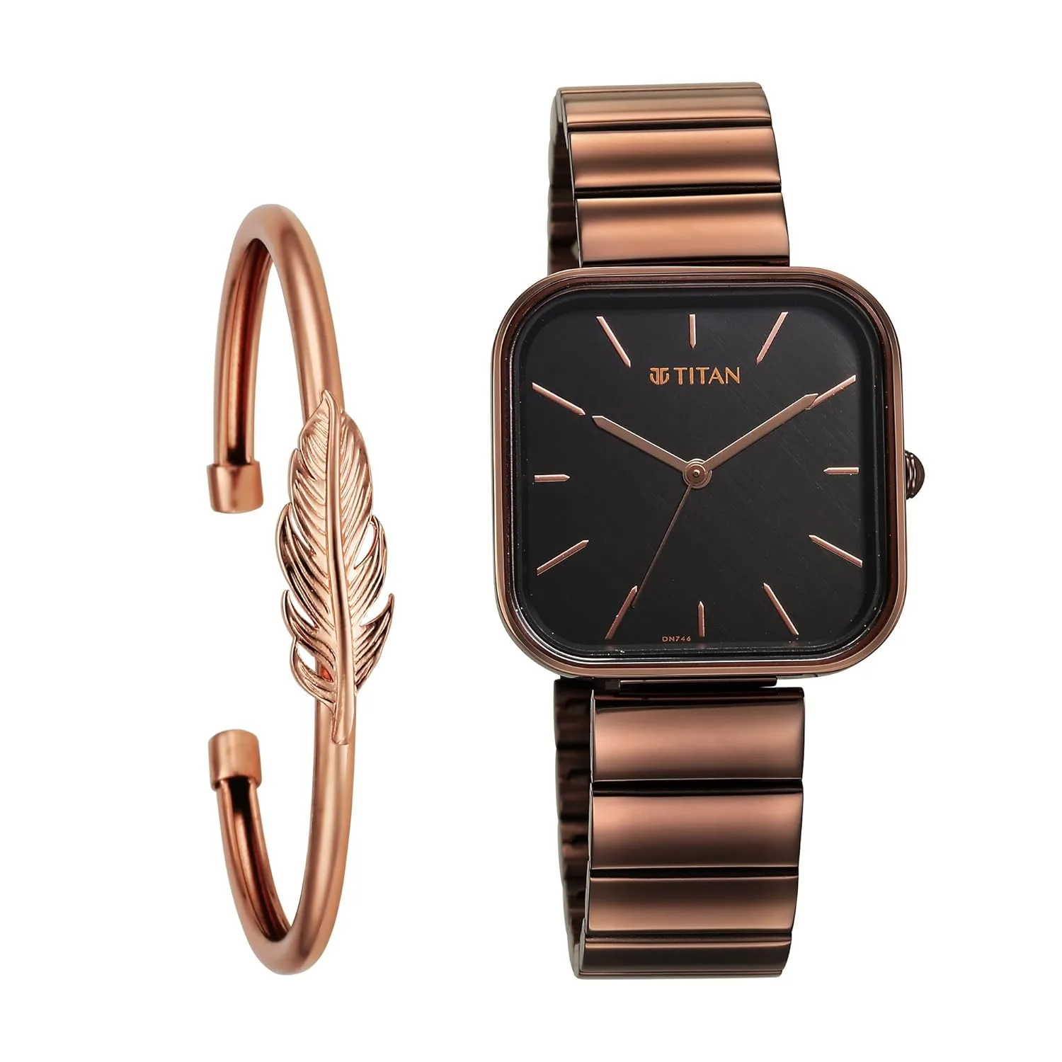 Titan Purple Stackables Quartz Analog Black Dial Metallic Brown Stainless Steel Strap at ₹6,540