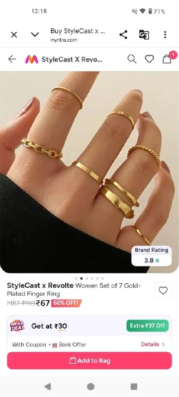 Set of 7 Gold - Plated Finger Ring at ₹67