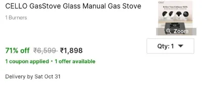CELLO GasStove Glass Manual Gas Stove at ₹1,898