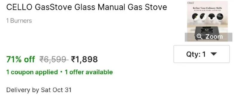 CELLO GasStove Glass Manual Gas Stove at ₹1,898