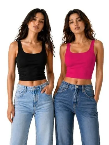 KERI PERRY Tops for Women Crop Top for Women's Tank Activewear Tee Casual Sports Cotton Square Neck Camisole Pack of Two (2) at ₹399