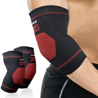 Kobo Elbow Support Compression Sleeve Brace For Pain Relief Tendonitis Arthritis Sports Badminton Tennis Elbow (Pack of 2) (Imported) at ₹127