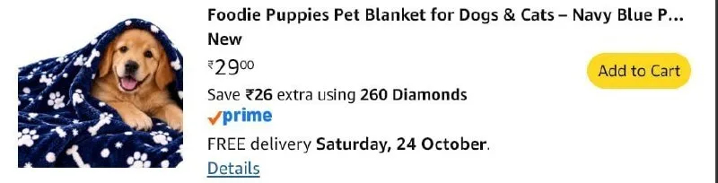 Foodie Puppies Navy Paw Print Fleece Pet Blanket for Dogs at ₹29