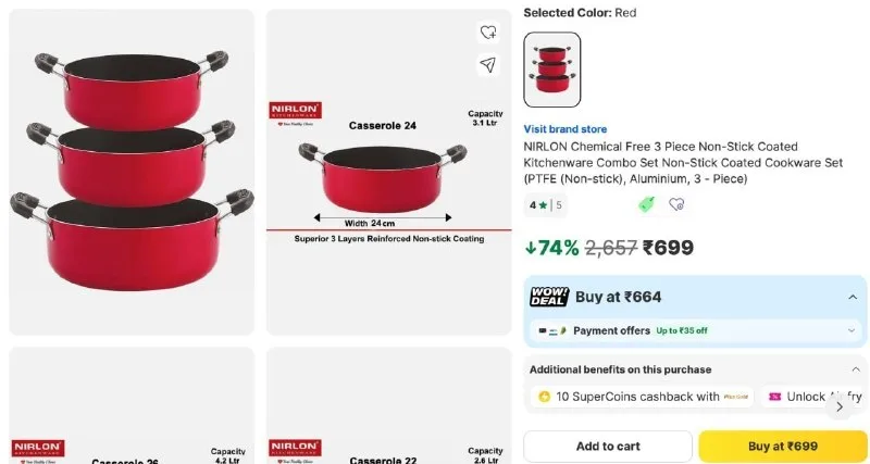 NIRLON Chemical Free 3 Piece Non-Stick Coated Kitchenware Combo Set Non-Stick Coated Cookware Set at ₹699