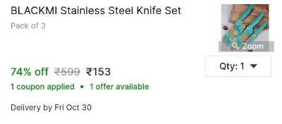 Blackmi Stainless Steel Knife Set at ₹153