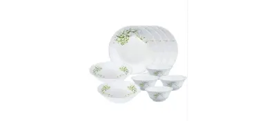 Larah By Borosil Erba Opalware Floral Dinner Set, 10 -Piece, White at ₹775