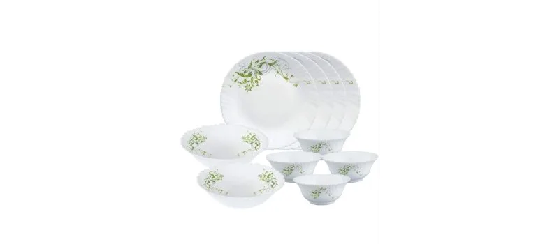 Larah By Borosil Erba Opalware Floral Dinner Set, 10 -Piece, White at ₹775