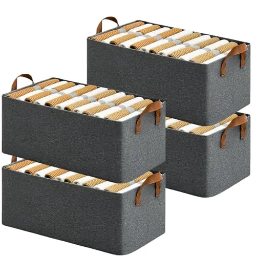 DAREV 4 Pcs Cloth Organizer for Storage Wardrobe Basket Storage Box (grey) at ₹563