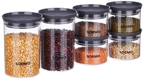Solimo Plastic Storage Jar and Container Set I Air Tight & BPA Free Containers for Kitchen Storage Set I Grocery Kitchen Container, Set 6 (5 at ₹333