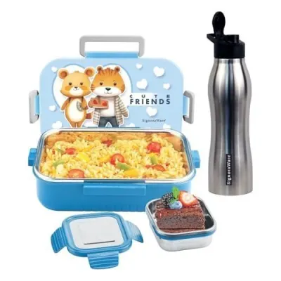 SIGNORA WARE Delight C Chipmunk Stainless Steel Printed Lunch Box Set for Kids | Airtight Clip Lock Lid | Compact & Sleek Size | Great for P at ₹523