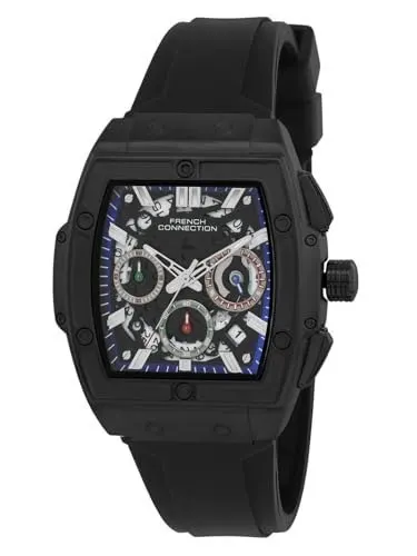 French Connection Quadra Chrono Black Tonneau Dial Mens Chronograph Watch FCH3B at ₹2,439