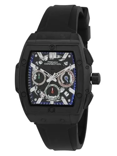 French Connection Quadra Chrono Black Tonneau Dial Mens Chronograph Watch FCH3B at ₹2,439
