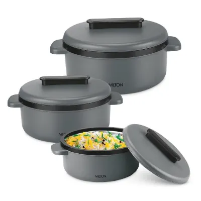 Milton Micronova Jr. Gift Set Inner Stainless Steel Casserole, Set of 3 (380 ml, 775 ml, 1345 ml) at ₹799