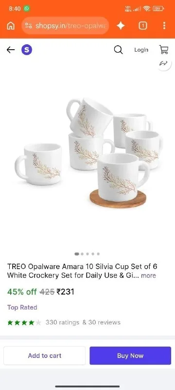 Flat 45% Off on Set of 6 Coffee Mugs Only for ₹231