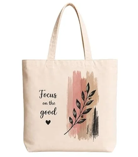 Small Steps Big Changes Printed Cotton Canvas Tote Bag With Zipper Pouch For Women, Reusable Shopping Shoulder Bag For College Office Travel at ₹99