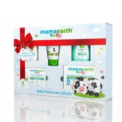 Mamaearth Baby Esials Gift Kit 5 Units - 30g + 50g + 50ml+ 50ml + 6 pcs Made Safe Toxin-Free Esials for Your Little One | Gentle Care From D at ₹384