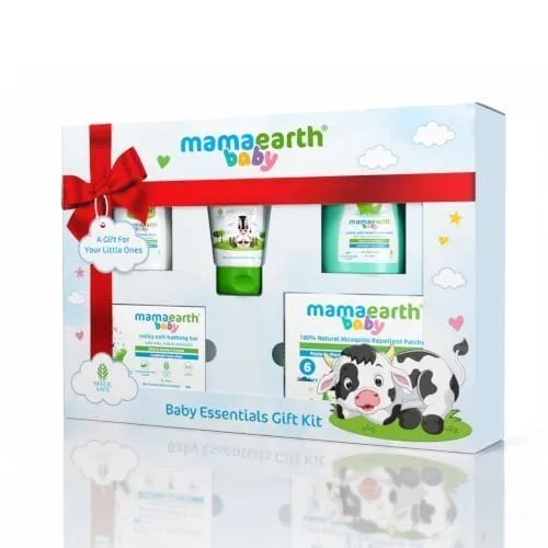 Mamaearth Baby Esials Gift Kit 5 Units - 30g + 50g + 50ml+ 50ml + 6 pcs Made Safe Toxin-Free Esials for Your Little One | Gentle Care From D at ₹384
