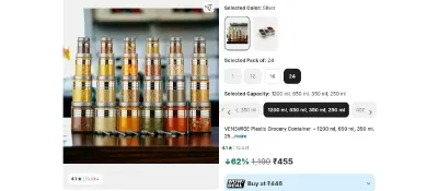 Plastic Grocery Container (Pack of 24) at ₹455
