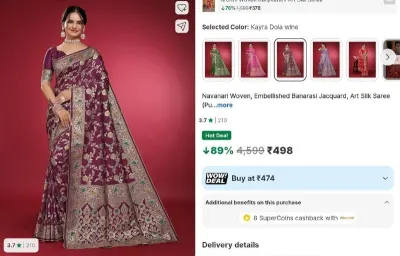 Navanari Woven, Embellished Banarasi Jacquard, Art Silk Saree at ₹498